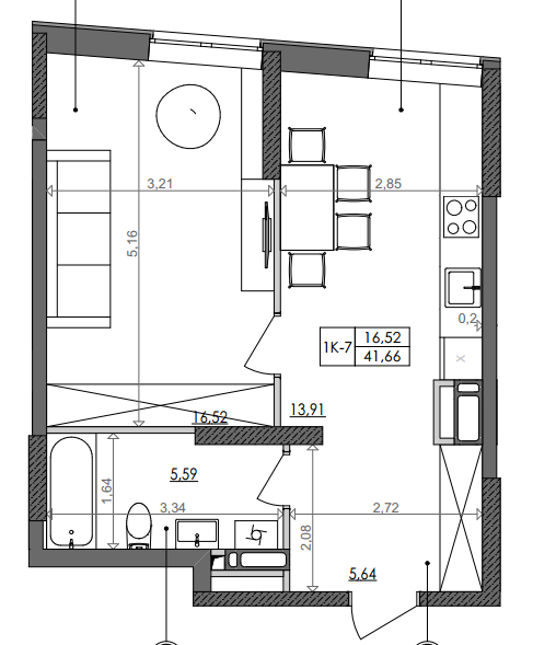 1-кімнатна 41.66 м² в ЖК Svitlo Park від 36 223 грн/м², Київ