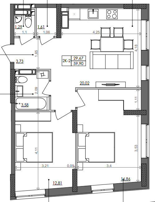 2-кімнатна 59.9 м² в ЖК Svitlo Park від 29 464 грн/м², Київ