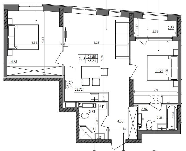 2-кімнатна 65.24 м² в ЖК Svitlo Park від 19 462 грн/м², Київ