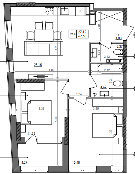 2-кімнатна 67.68 м² в ЖК Svitlo Park від 28 734 грн/м², Київ
