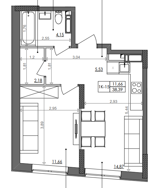 1-кімнатна 38.39 м² в ЖК Svitlo Park від 36 447 грн/м², Київ