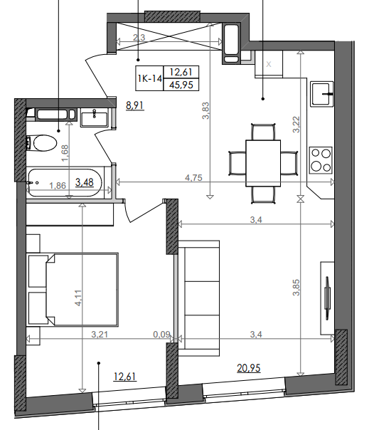 1-кімнатна 45.95 м² в ЖК Svitlo Park від 26 129 грн/м², Київ
