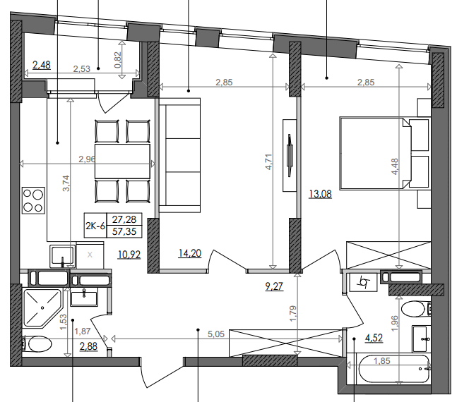 2-кімнатна 57.35 м² в ЖК Svitlo Park від 23 700 грн/м², Київ