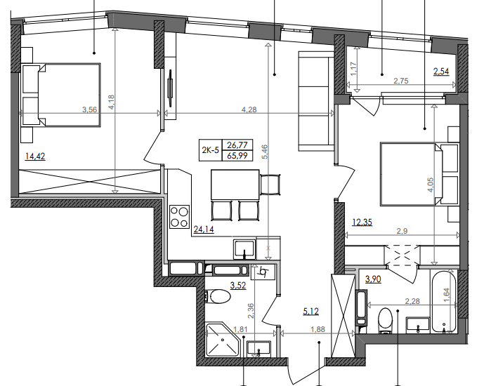 2-кімнатна 65.99 м² в ЖК Svitlo Park від 23 534 грн/м², Київ