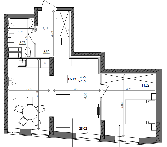 1-кімнатна 52.52 м² в ЖК Svitlo Park від 36 950 грн/м², Київ
