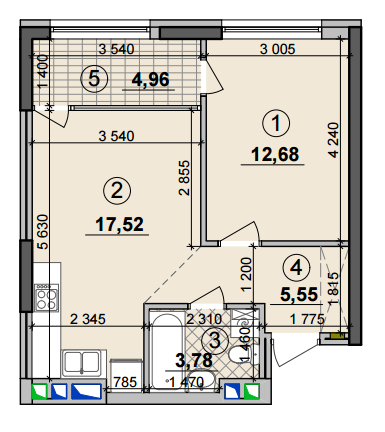 1-кімнатна 44.49 м² в ЖК Seven від 25 050 грн/м², Київ