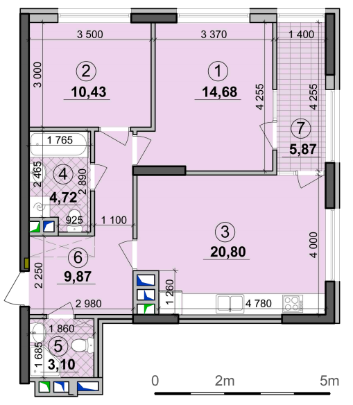 2-кімнатна 69.47 м² в ЖК Seven від 21 200 грн/м², Київ