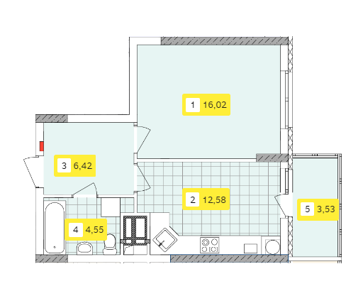 1-комнатная 44.11 м² в ЖК Отрадный от 32 247 грн/м², Киев