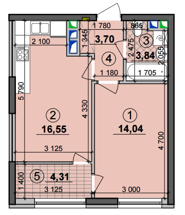 1-кімнатна 42.44 м² в ЖК Seven від 25 050 грн/м², Київ
