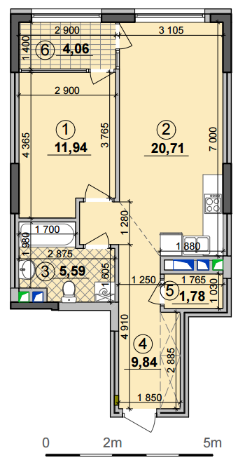 1-кімнатна 53.92 м² в ЖК Seven від 25 050 грн/м², Київ
