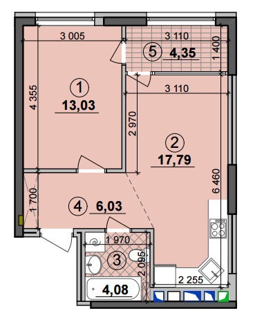1-кімнатна 45.28 м² в ЖК Seven від 25 050 грн/м², Київ