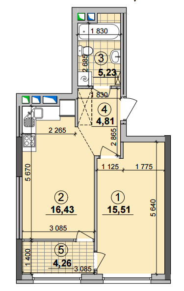 1-кімнатна 46.24 м² в ЖК Seven від 25 050 грн/м², Київ