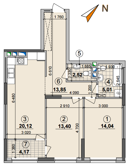 2-кімнатна 73.11 м² в ЖК Seven від 21 200 грн/м², Київ