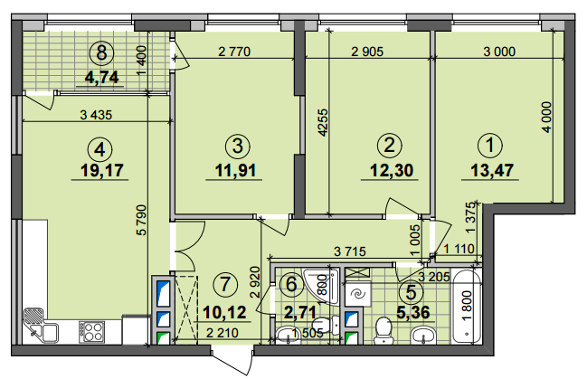 3-кімнатна 79.78 м² в ЖК Seven від 19 700 грн/м², Київ
