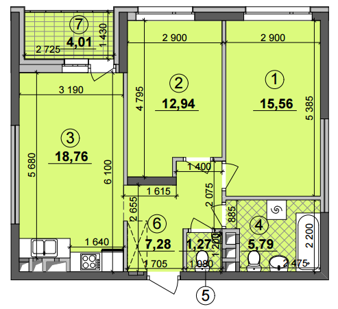 2-кімнатна 63.61 м² в ЖК Seven від 21 200 грн/м², Київ