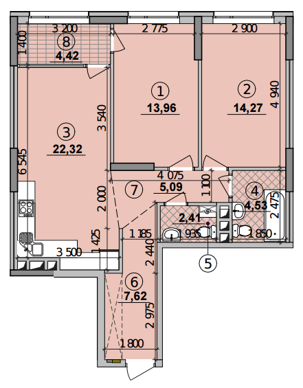 2-кімнатна 74.62 м² в ЖК Seven від 21 200 грн/м², Київ