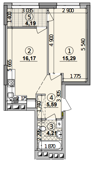 1-кімнатна 45.45 м² в ЖК Seven від 25 050 грн/м², Київ