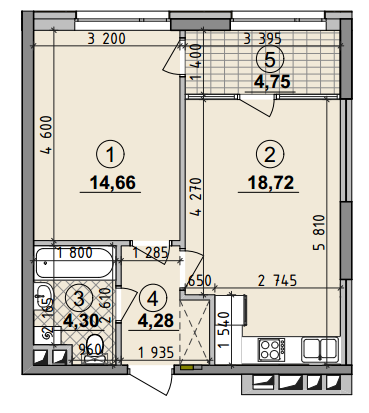 1-кімнатна 46.71 м² в ЖК Seven від 25 050 грн/м², Київ