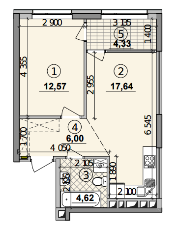 1-кімнатна 45.16 м² в ЖК Seven від 25 050 грн/м², Київ