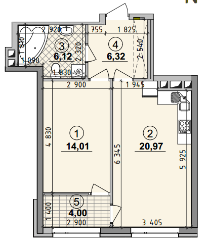 1-кімнатна 51.42 м² в ЖК Seven від 25 050 грн/м², Київ