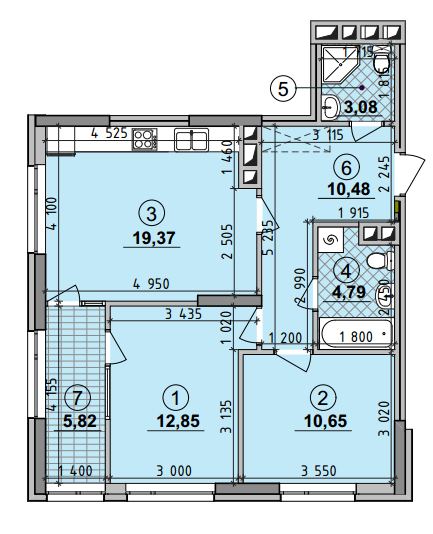 2-кімнатна 72.95 м² в ЖК Seven від 21 200 грн/м², Київ