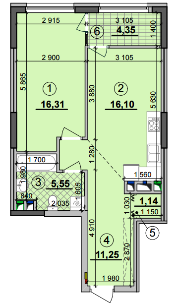 1-кімнатна 54.7 м² в ЖК Seven від 28 500 грн/м², Київ