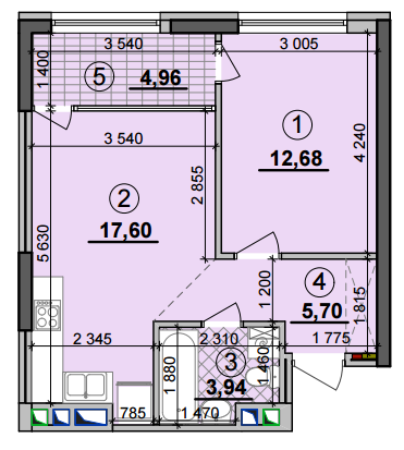 1-кімнатна 44.88 м² в ЖК Seven від 28 500 грн/м², Київ