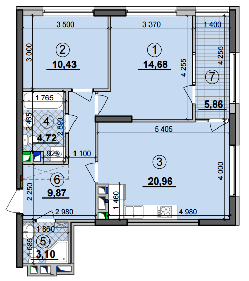 2-кімнатна 69.62 м² в ЖК Seven від 21 200 грн/м², Київ