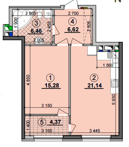1-кімнатна 53.87 м² в ЖК Seven від 28 500 грн/м², Київ