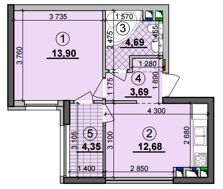 1-кімнатна 39.31 м² в ЖК Seven від 28 500 грн/м², Київ