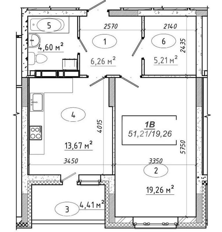 1-кімнатна 51.21 м² в ЖК Ярославичі-2 від 15 500 грн/м², м. Вишгород
