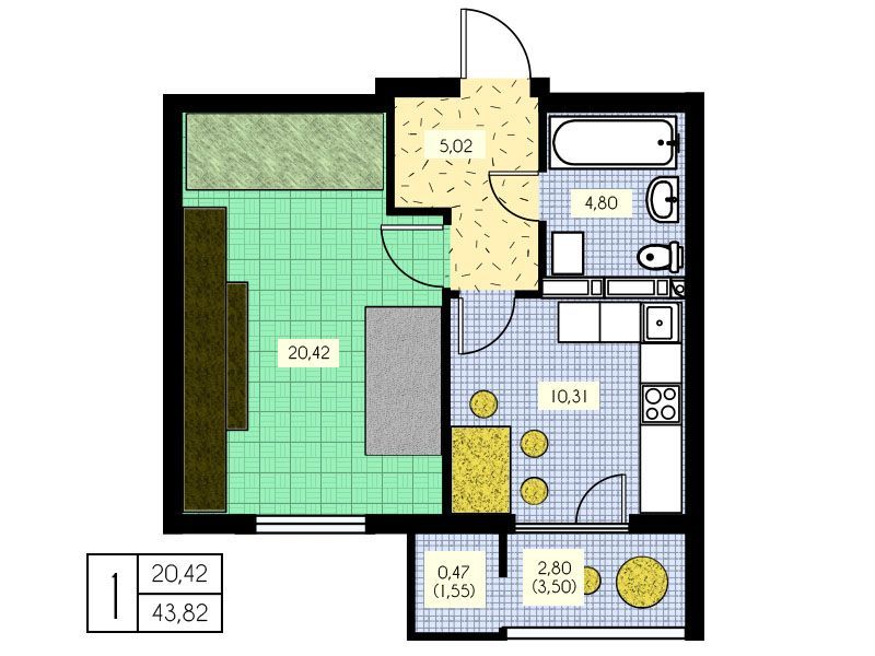 1-комнатная 43.8 м² в ЖК Набережный от 16 000 грн/м², г. Вышгород