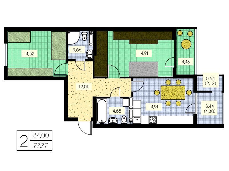 2-кімнатна 77.77 м² в ЖК Набережний від 18 150 грн/м², м. Вишгород