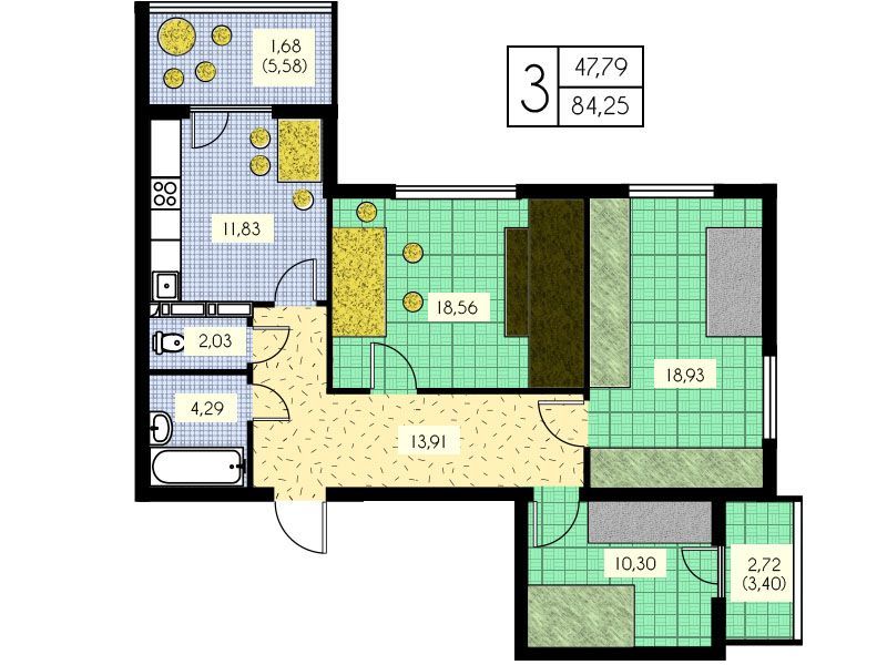 3-кімнатна 84.25 м² в ЖК Набережний від забудовника, м. Вишгород