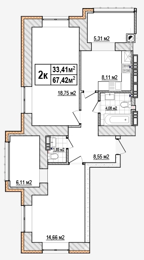 2-кімнатна 67.42 м² в ЖК AGAM від 27 000 грн/м², с. Крюківщина