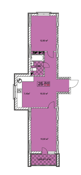 2-комнатная 57.8 м² в ЖК Совские пруды от застройщика, Киев