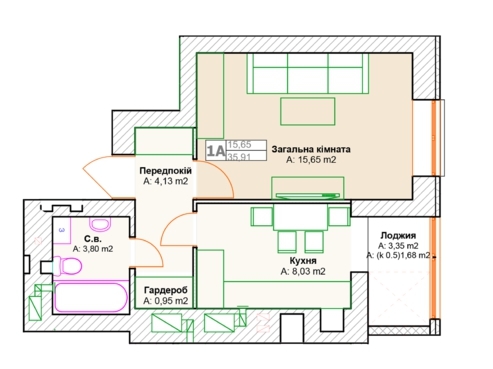 1-кімнатна 35.91 м² в ЖК Фортуна-2 від 14 900 грн/м², м. Ірпінь