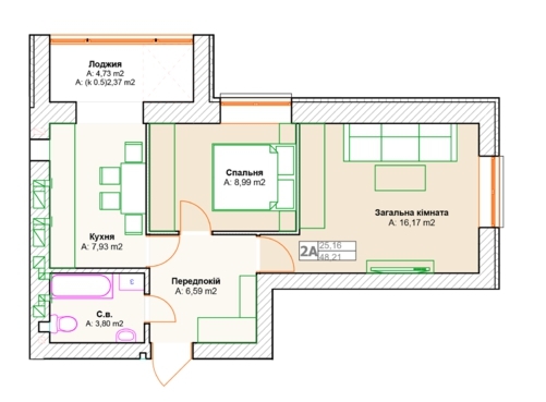 2-кімнатна 48.21 м² в ЖК Фортуна-2 від 15 400 грн/м², м. Ірпінь