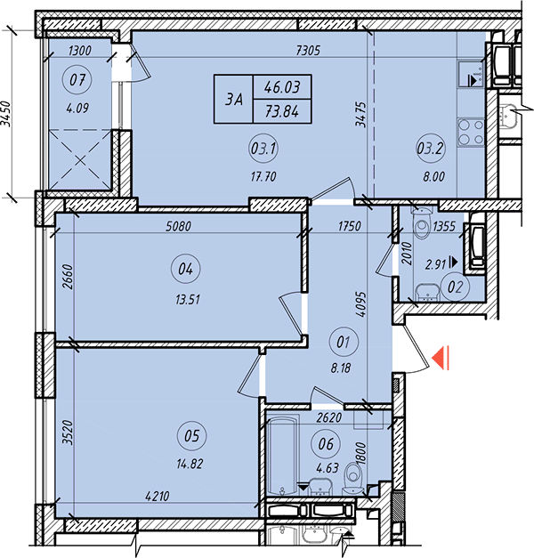 3-комнатная 73.84 м² в ЖК LookyanSky от 35 000 грн/м², Киев