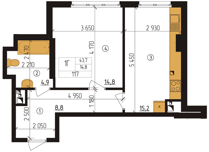 1-комнатная 43.7 м² в ЖК Henesi House от 25 500 грн/м², Киев