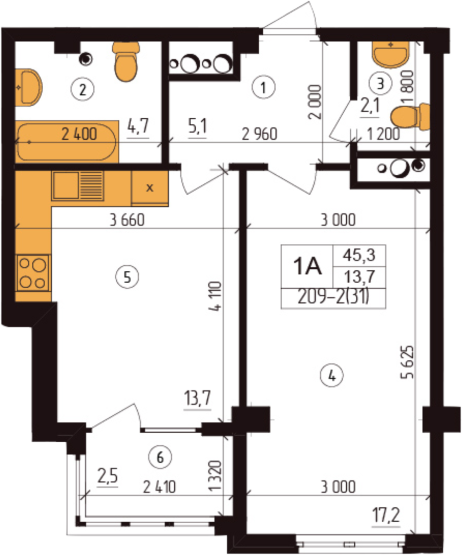 1-кімнатна 45.3 м² в ЖК Henesi House від 24 050 грн/м², Київ