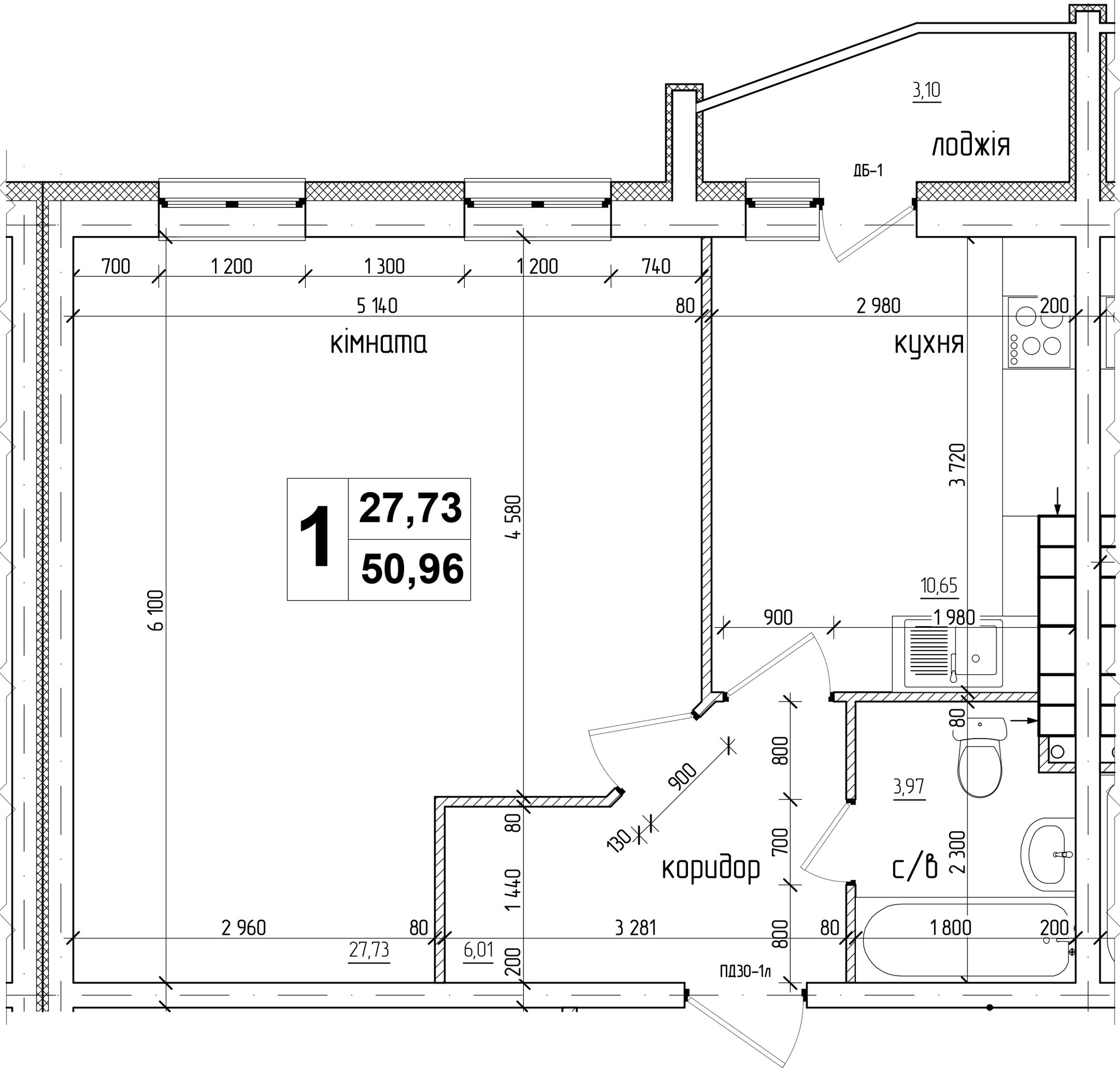 1-кімнатна 50.96 м² в ЖК АТЛАНТ (Коцюбинське) від 24 000 грн/м², смт Коцюбинське