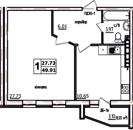 1-кімнатна 49.91 м² в ЖК АТЛАНТ (Коцюбинське) від 14 900 грн/м², смт Коцюбинське