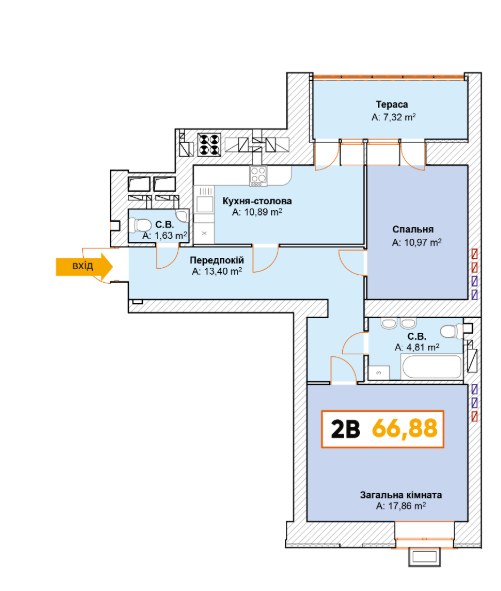 2-кімнатна 66.88 м² в ЖК Continent від 23 900 грн/м², м. Буча