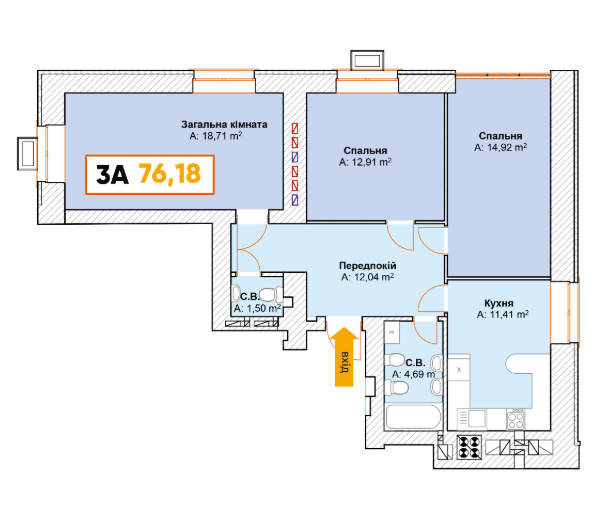 3-кімнатна 76.18 м² в ЖК Continent від 19 000 грн/м², м. Буча