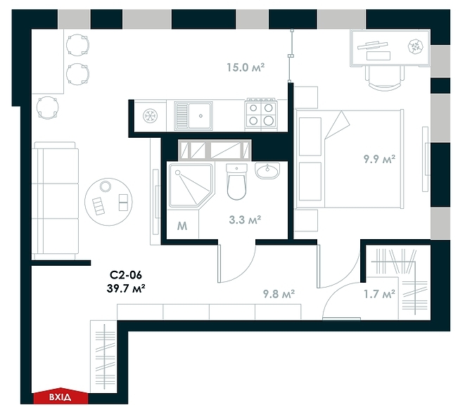 1-комнатная 39.7 м² в ЖК Atria City.Teremky от 41 500 грн/м², пгт Чабаны