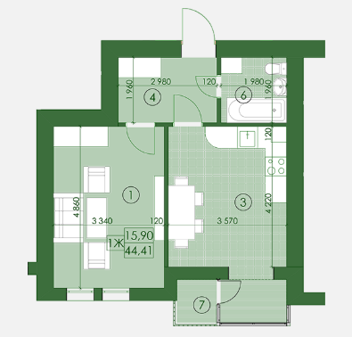 1-кімнатна 44.41 м² в ЖК Київський від 13 000 грн/м², м. Буча