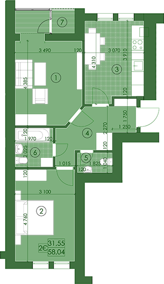 2-кімнатна 58.04 м² в ЖК Київський від 12 250 грн/м², м. Буча