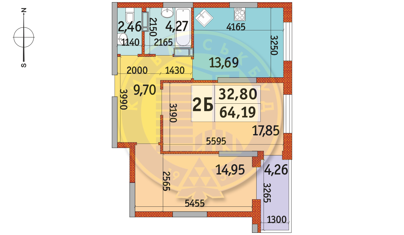 2-комнатная 64.19 м² в ЖК Радужный от 20 718 грн/м², Киев
