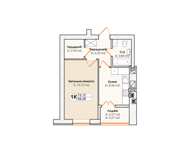1-комнатная 38.28 м² в ЖК Life от 15 500 грн/м², пгт Гостомель